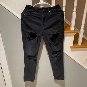 American Eagle Dark Gray Wash Distressed Mom Jean